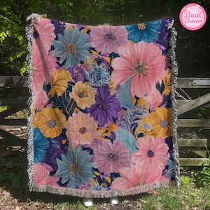 Floral Woven Blanket, Fall blanket, Blanket for bedroom decor Holiday Gift, Colorful Floral Woven Blanket Cozy, Soft, and Vibrant Home Decor