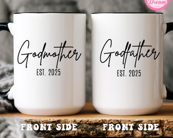 Benutzerdefinierte Est. Patin & Patin Becher personalisiert Geschenk mit Name Babys auf Rückseite Taufe Geschenk für Paten Vorschlag Becher Pate Geburtstag
