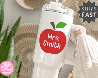 Personalized Teacher Tumbler - Custom Name Apple Mug - Teacher Appreciation Gift