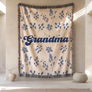 Personalized Grandma Woven Blanket, Woven Floral Throw With Name, Gift For Grandmother Or Mom, Custom Nana Blanket, Grandparents Day Present