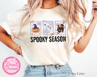 Coquette Spooky Season, Cute Spooky Ghost Tee, Retro Halloween Shirt, Fall Spooky Vibes, Halloween Women tee, Girly Fall Pumpkin,Witchy Bats