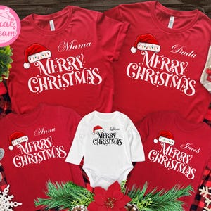 家族の名前入りクリスマス シャツ、パーソナライズされた家族のクリスマス T シャツ、お揃いのクリスマス T シャツ、名前入りのカスタム クリスマス T シャツ、ホリデー ファミリー。