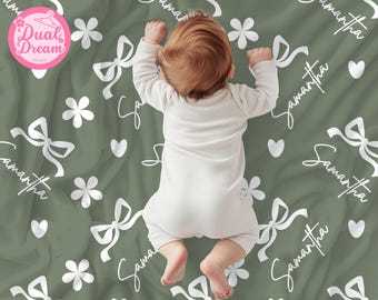 Personalized Name Blanket For Baby Girl, Coquette Bow Custom Blanket, Swaddle Newborn Gift, Nursery Decor, Baby Shower Gift, Christmas Gift.