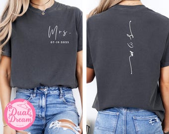 Custom Mr and Mrs Comfort Colors® Shirt, Personalized Wedding Date Tee, Bride and Groom Gift, Honeymoon Matching Outfit, Newlywed T-Shirt