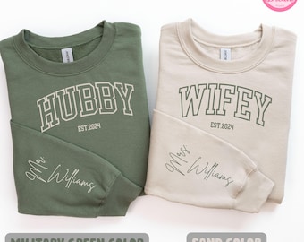 Personalized Couples Mr and Mrs Sweatshirt, Matching Wifey & Hubby Sweatshirts, New Wife Sweatshirt, New Couples Gift, Bridal Shower Gift.
