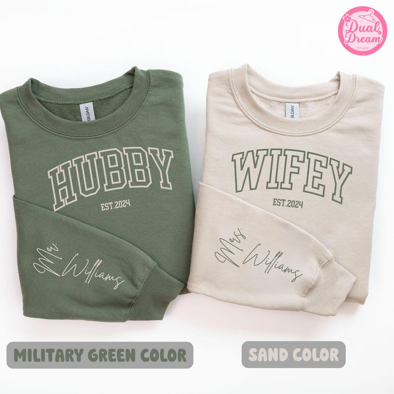 Personalized Couples Mr and Mrs Sweatshirt, Matching Wifey & Hubby Sweatshirts, New Wife Sweatshirt, New Couples Gift, Bridal Shower Gift.