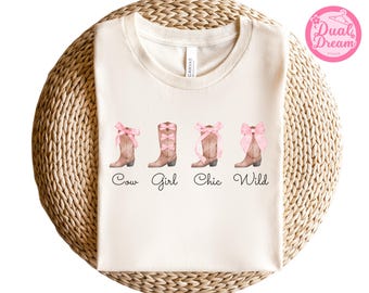 T-shirt met cowboylaarzen - Chique Wild West-shirt met roze strikjes