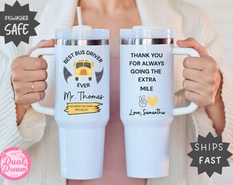 Personalized Bus Driver Tumbler 40oz 20oz, School Bus Driver Gift With Straw, Custom Thank You Travel Cup, Bus Driver Appreciation Gift.