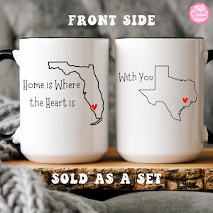 Personalized Long Distance State To State Gift Mug, Custom State or Country Design, Long Distance Relationships Gift, Custom couple mug set.
