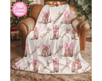 Personalized Cowgirl Boots Blanket - Custom Name Throw Blanket - Western Baby Girl Nursery Decor
