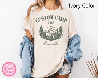 Aangepast kampshirt, gepersonaliseerd familiematching campingshirt, oma opa kampshirt, neefkamp crewshirt, vrijgezellenfeest zomercadeau.