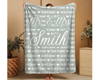 Personalized Mr & Mrs Blanket, Custom Last Name Wedding Gift, Couple Name Blanket, Anniversary Gift for Bride and Groom, Romantic Throw.