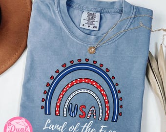 Comfort Colors® USA Shirt 4th of July Shirt Women USA Flag Shirts Rainbow Patriotic Shirt, Red White Blue, America tee, Summer America Shirt