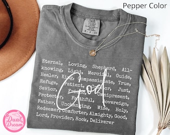Comfort Colors® Names Of God Shirt, Cute Christian Gift For Women, Minimalist Jesus Shirt, Faith Based Apparel, Christian Christmas Shirt.