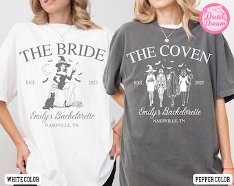 Custom Halloween Bachelorette Comfort Colors®Shirt, Witchy Bride TShirt, Gothic Bridal Party Tee, Spooky Bride or Coven Shirt, Wedding Shirt