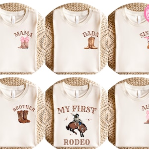 First Rodeo Birthday Shirts, Cowboy 1st Birthday Outfit, Matching Family Western Tees, Mom Dad Toddler Cowgirl Cowboy Rodeo Party Shirt.