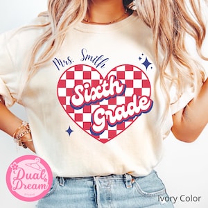 Custom Sixth Grade Teacher Comfort Colors® Shirt Sixth Grade Retro T-Shirt Personalized 6th Grade Teacher Checkered Tee Back to School Gift
