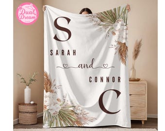 Personalized Monogram Couple Blanket, Custom Name Wedding Gift, His and Hers Throw Blanket, Anniversary Gift for Couple, Engagement Blanket.