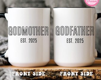 Benutzerdefinierte Est. Patin & Patin Becher personalisiert Geschenk mit Name Babys auf Rückseite Taufe Geschenk für Paten Vorschlag Becher Pate Geburtstag