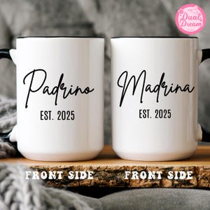 Custom Est. Godmother & Godfather Mug Personalized Gift with Baby&#39;s Name on Back Baptism Gift for Godparents Proposal Mug Godparent Birthday