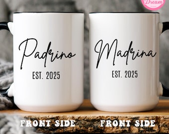 Benutzerdefinierte Est. Patin & Patin Becher personalisiert Geschenk mit Name Babys auf Rückseite Taufe Geschenk für Paten Vorschlag Becher Pate Geburtstag
