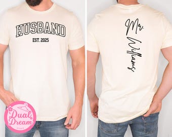 Personalized Comfort Colors® custom bride shirt, honeymoon tee with last name, just married gift, oversized wife shirt, wedding party tshirt
