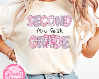 Camiseta personalizada Comfort Colors® para maestra de segundo grado. Camiseta floral de segundo grado. Camiseta personalizada Coquette para maestra de segundo grado. Regalo para la vuelta al cole.