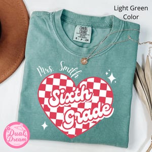 Custom Sixth Grade Teacher Comfort Colors® Shirt Sixth Grade Retro T-Shirt Personalized 6th Grade Teacher Checkered Tee Back to School Gift