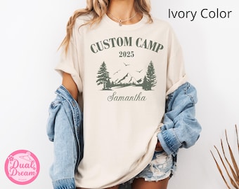 Aangepast kampshirt, gepersonaliseerd familiematching campingshirt, oma opa kampshirt, neefkamp crewshirt, vrijgezellenfeest zomercadeau.