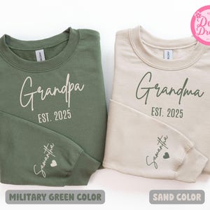 Personalized Grandma Grandpa Sweatshirt & Hoodie, Grandkids Names On Sleeve, Custom Est 2025 Gift, First Time Grandparent Shirt, Baby Reveal