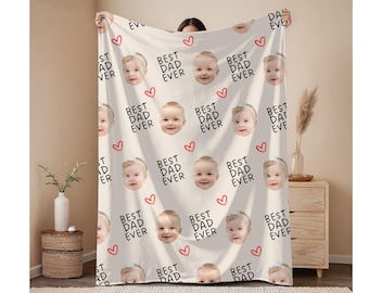 Personalized Photo Face Blanket, Custom Baby Blanket with Faces, Best Dad Ever Blanket, Funny Face Blanket, Father's Day Gift from Kids.