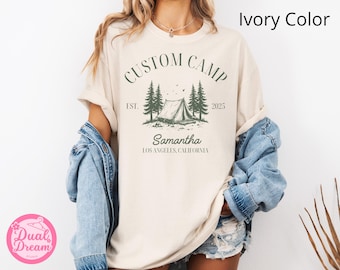 Aangepast kampshirt, gepersonaliseerd familiematching campingshirt, oma opa kampshirt, neefkamp crewshirt, vrijgezellenfeest zomercadeau.