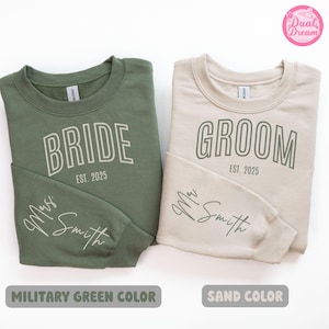 Personalized Couples Mr and Mrs Sweatshirt, Matching Bride & Groom Hoodies, New Bride Sweatshirt, New Couples Gift, Bridal Shower Gift.
