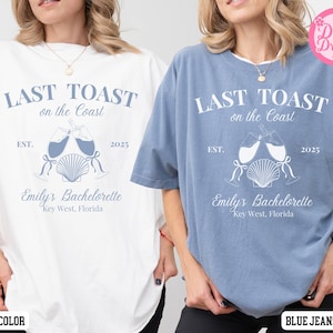 Letzter Toast an der Küste Bachelorette Shirt, Strand Bach Party T-Shirt, personalisierte Brautjungfer Geschenk, benutzerdefinierte Muschel Hochzeit Shirt, Küstenthema