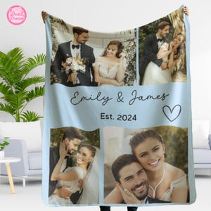 Personalized Photo Collage Blanket, Photo Blanket with Name & Year, Personalized Gift, Memorial Blanket, Anniversary Gift, Couples Gift.