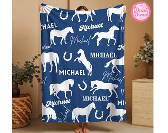 Personalized Horse Blanket, Custom Name Cowboy Cowgirl Baby Blanket, Equestrian Fleece Throw, Gift For Horse Lover, Rustic Western Nursery.