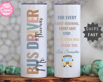 Personalized Bus Driver Tumbler 40oz 20oz, School Bus Driver Gift With Straw, Custom Thank You Travel Cup, Bus Driver Appreciation Gift.
