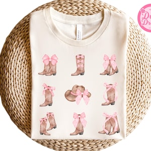 Pink Cowgirl Boots Shirt, Western Graphic Tee For Girls, Coquette Country Concert Outfit, Soft Cotton Unisex Top, Cowgirl Birthday Gift Tee.