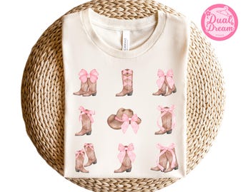 Roze shirt cowgirllaarzen, western grafisch T-shirt voor meisjes, coquette country concertoutfit, zachte katoenen unisex top, shirt cowgirl verjaardagscadeau.