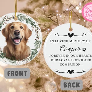 Pet Memorial Christmas Ornament, Custom Dog Portrait Keepsake, In Loving Memory of Your Special Pet, Pet Loss Gift,Personalized Pet Ornament