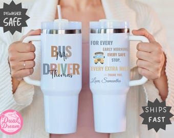 Personalized Bus Driver Tumbler 40oz 20oz, School Bus Driver Gift With Straw, Custom Thank You Travel Cup, Bus Driver Appreciation Gift.