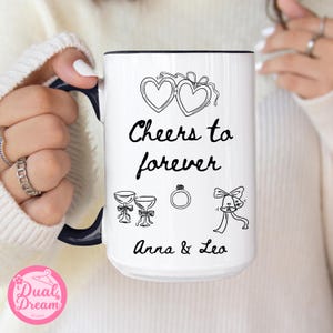 Custom Heart Locket Mug, Cheers to forever Newly Engaged Gift, Fiancee Engagement Gift for Couple, Wedding Coffee Cup, Anniversary gift mug.