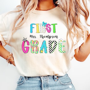 Custom First Grade Teacher Comfort Colors® Shirt, First Grade Team Shirt, Personalized 1st Grade Teacher Squad Shirt, Back to School Gift.