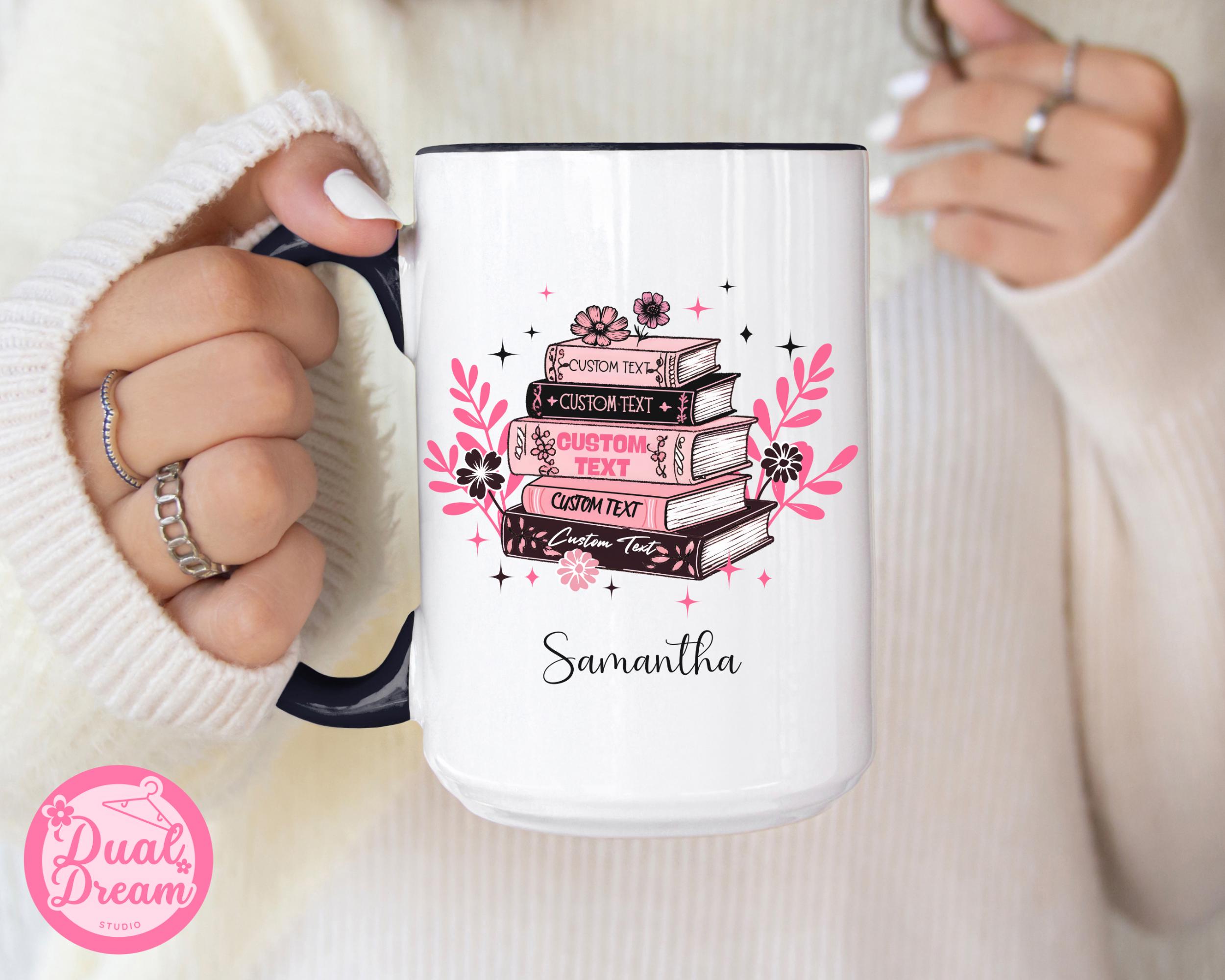 Custom Bookshelf Floral mug, Personalized Floral Books Mug, Gift for Bookworm Readers, Custom Tittle & Name Librarian, Gift for Book Lovers.