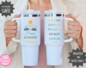 Personalized Retirement Tumbler, Funny Retired Gift With Handle, Custom Happy Retirement Mug For Him, Retired Coworker Boss, Teacher, Friend