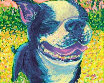 Boston Terrier in Springtime signed 8" x 10" print by Mister Reusch