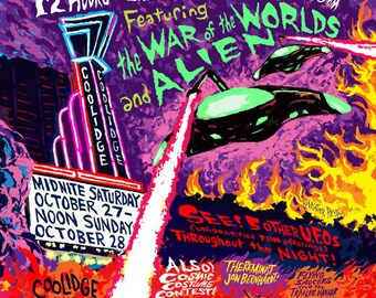 Coolidge Corner Theatre 2018 Halloween Horror Marathon The War of the Worlds Signed Poster by Mister Reusch