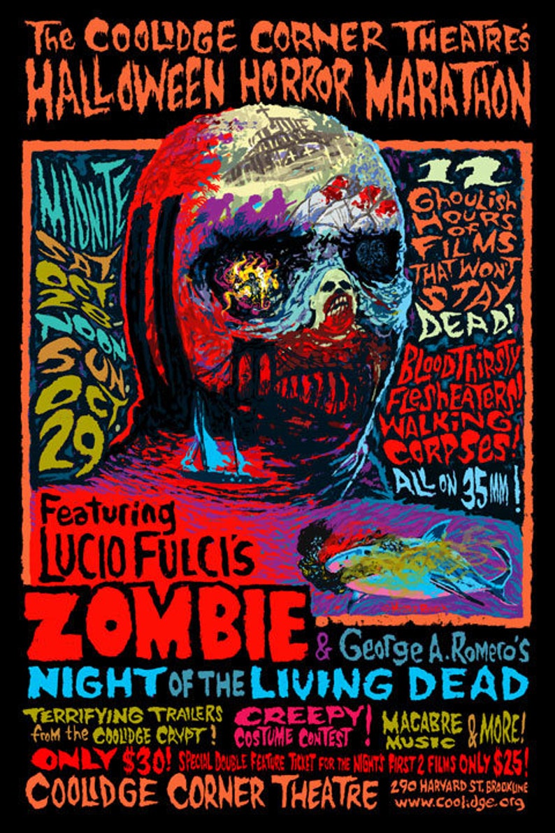 2017 Coolidge Corner Theatre Halloween Horror Marathon Fulci ZOMBIE Signed poster by Mister Reusch image 1