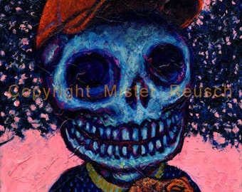 Summer Skeleton Boy with Toad Original Painting by Mister Reusch