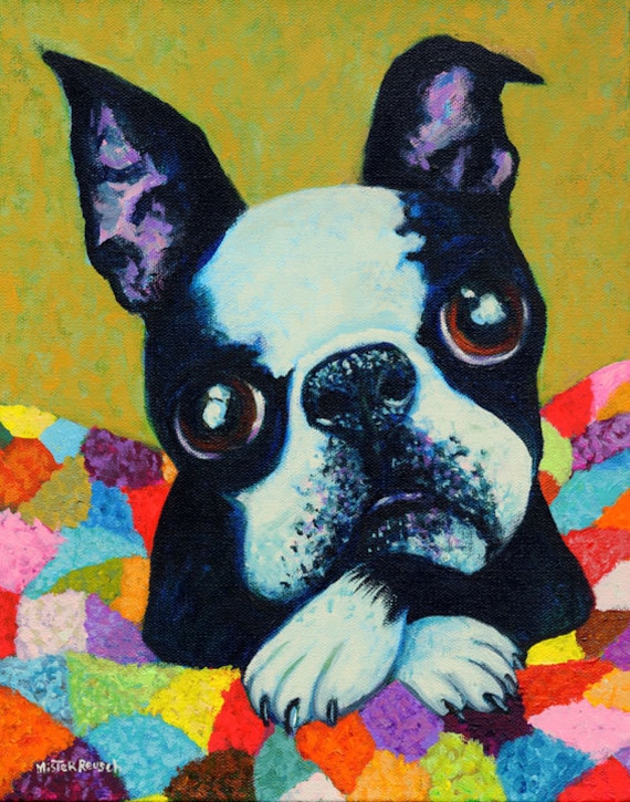 Boston Terrier puppy signed print by Mister Reusch